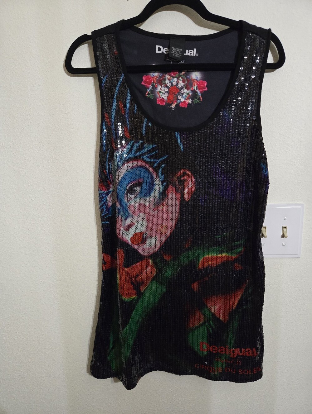 Desigual Cirque Du Soleil Sequin Graphic Tank Top - Black with Multicolor Print